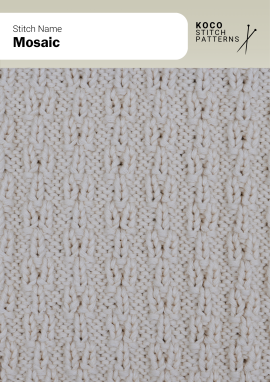 The Mosaic stitch displays delicate vertical lines for a refined textured effect Close-up of the Mosaic stitch in cream yarn, showing fine vertical ridges that create a smooth, textured appearance