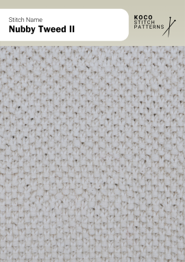 The Nubby Tweed II pattern gives a soft, textured look with a classic tweed finish Close-up of the Nubby Tweed II in cream yarn, showing a dense, evenly textured surface with small raised bumps