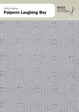 The Palperro Laughing Boy stitch adds playful texture with evenly spaced raised dots Close-up of the Palperro Laughing Boy pattern in cream yarn, showing a smooth fabric with tiny raised bobble-like dots