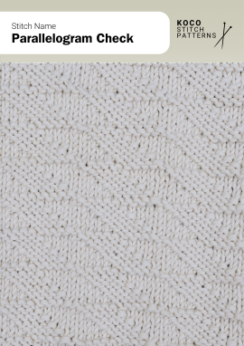 The Parallelogram Check pattern forms a modern geometric texture with angled blocks Close-up of the Parallelogram Check in cream yarn, showing a textured surface with repeating diagonal parallelogram shapes