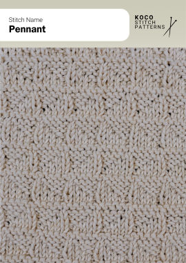 The Pennant pattern features a bold, textured design with repeating pointed shapes Close-up of the Pennant stitch in cream yarn, showing a textured fabric with repeating raised triangular shapes