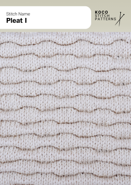 Clean horizontal pleats create a structured, modern texture with soft handknit depth Close up of the Pleat I handknit stitch pattern in white yarn, featuring evenly spaced horizontal ribbed pleats and a structured textured surface