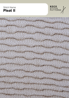 Defined horizontal pleats create a crisp, structured texture with subtle depth Close up of the Pleat II handknit stitch pattern in white yarn, showing defined horizontal ribbed pleats and a structured textured surface