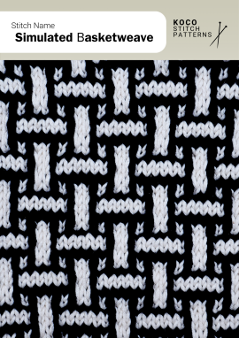 A bold two-colour pattern that mimics classic basketweave, adding strong woven structure to knit fabrics Handknit two-colour simulated basketweave pattern with light woven-style blocks over a dark background