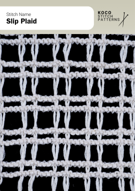 An open slip-stitch plaid that forms airy woven-style grids with crisp, clean lines Handknit slip-stitch plaid pattern with light open-grid lines over a dark background