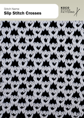 Slip-stitch crosses create a bold two-colour motif with striking geometric rhythm Handknit slip-stitch cross pattern with light crossed motifs over a dark background