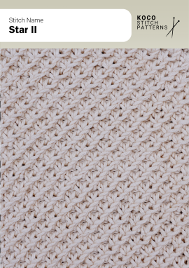 The Star II pattern features a fine diagonal texture with tiny interlocking star shapes Close-up of the Star II stitch in cream yarn, showing a tight diagonal pattern with small star-like details