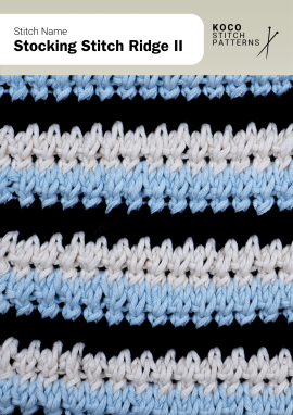 Layered stocking-stitch ridges in alternating colours, adding soft texture and bold horizontal stripes Handknit multi-colour stocking stitch ridge pattern with blue and light textured bands over dark rows