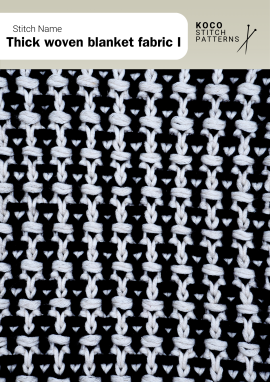 A dense two-colour woven-style texture that adds sturdy structure and bold contrast to blankets and home knits Handknit thick woven blanket fabric with light interlocking stitches over a dark background