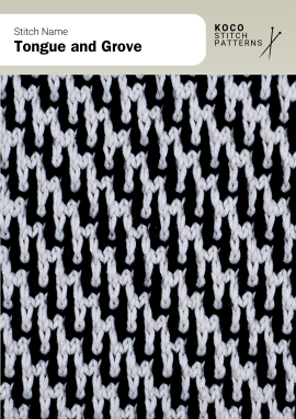 A striking two-colour slip-stitch pattern forming interlocking diagonal motifs with strong graphic impact Handknit tongue-and-groove slip-stitch pattern with light diagonal interlocking shapes on a dark background