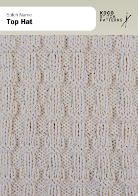 The Top Hat pattern creates a neat grid of raised, hat-like columns Close-up of the Top Hat stitch in cream yarn, showing evenly spaced vertical columns ending in flat-topped shapes