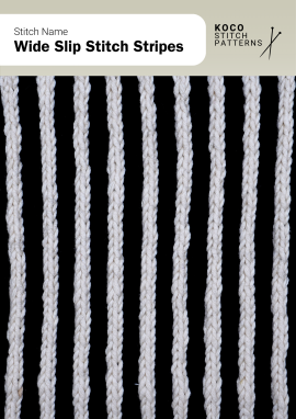 Wide slip-stitch columns worked in two colours, creating bold vertical stripes with strong contrast Handknit wide slip-stitch stripe pattern with thick light vertical bands on a dark background