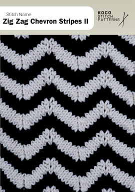A striking two-colour chevron pattern with bold zigzag bands that create strong graphic movement Handknit zigzag chevron stripe pattern with light raised zigzags over a dark background